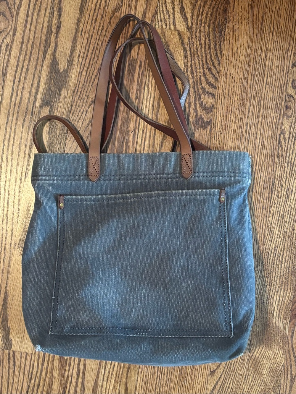 Madewell Canvas Transport Tote – Faded Dark Gray Olive with Leather Straps